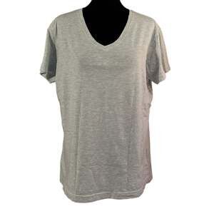 LAT Apparel Heather Gray V-Neck Short Sleeve Tee Shirt Top Ladies Large Hole